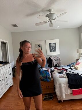 Vintage Black Tank Top with Lace Trim